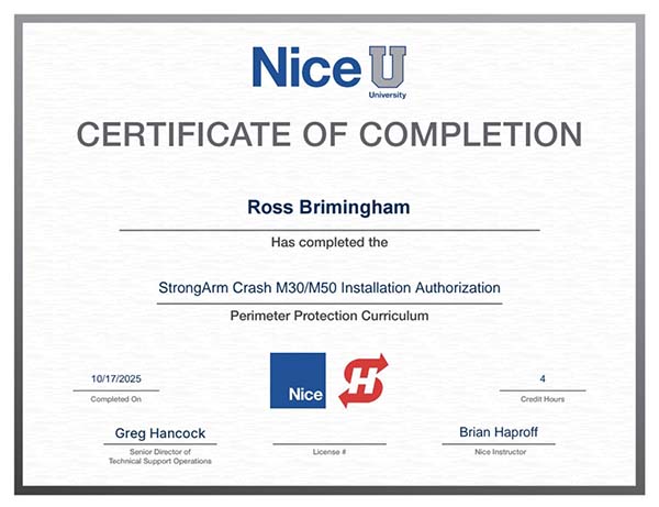 certification for StromgArm M30 & M50 Install